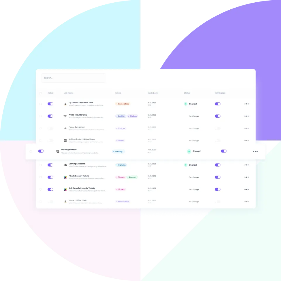 Sken.io dashboard for managing monitoring jobs